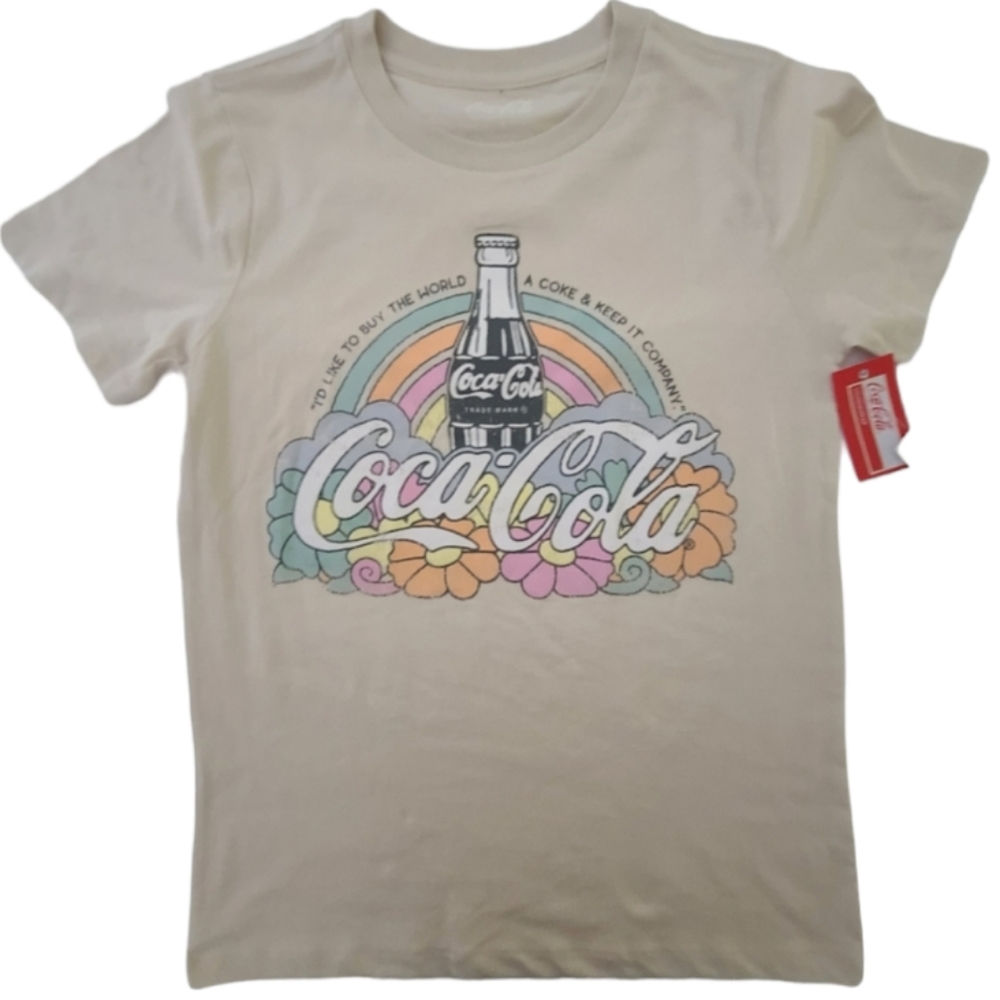 Coca Cola Drink Women's Short Sleeve T-Shirt Tee Beige Size S - Picture 2 of 6